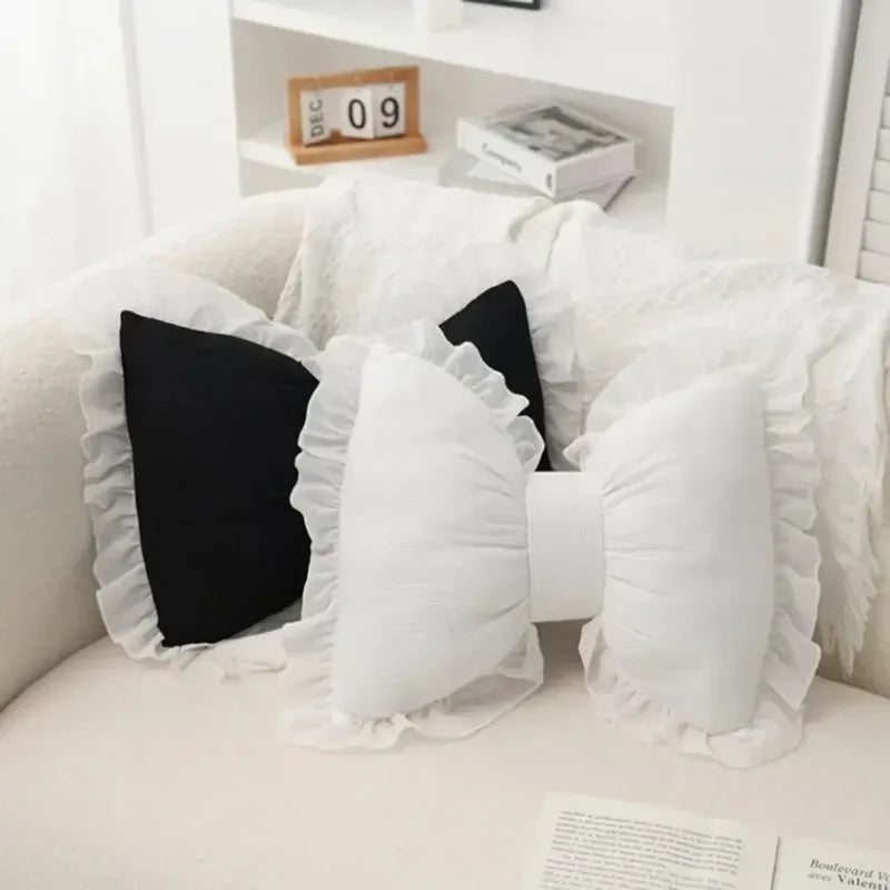 Sofa Pillow Pink Bow Lace Decorative Plush PP Cotton Filled Pillow Bed Sofa Support Pillow Car Seat Matching Pillow