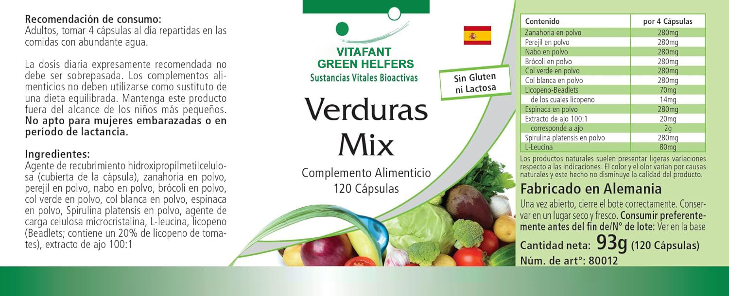 VITAFANT GREEN HELFERS| Gemüse Mix - 120 Kapseln - HOCHDOSIERT - VEGAN - 10 Sorten Gemüse