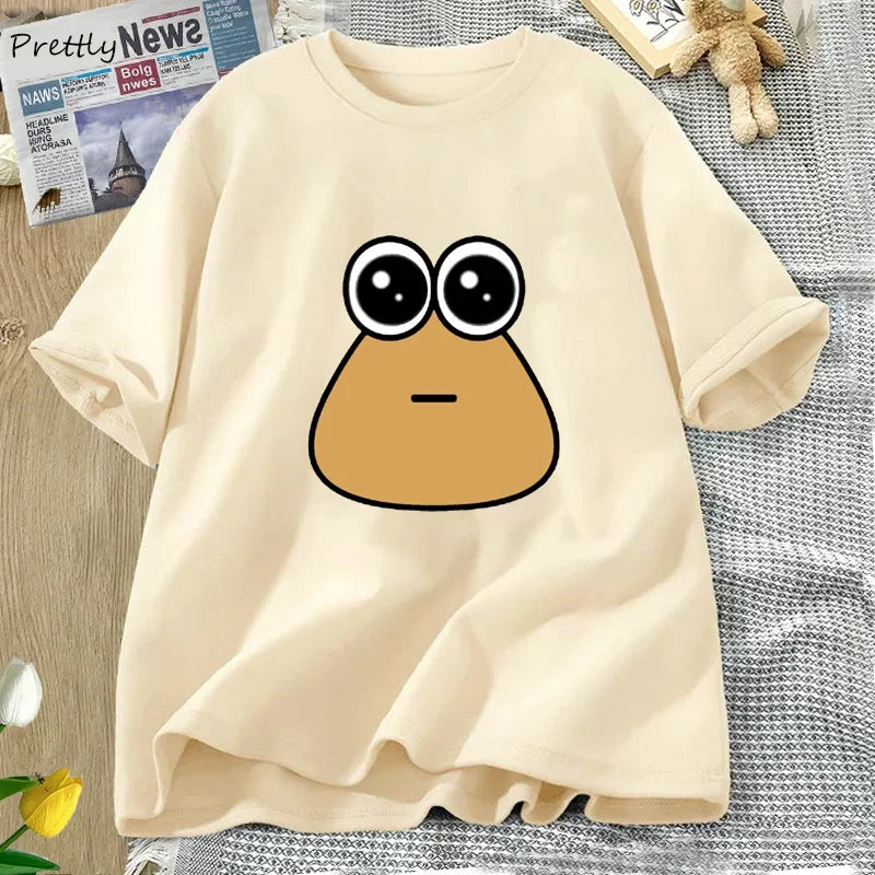 Hungy Pou Uwu Graphic Tees Funny Print Cotton Oversized Women Tops T-shirt Clothing Streetwear Short Sleeve Tee Shirt Tops