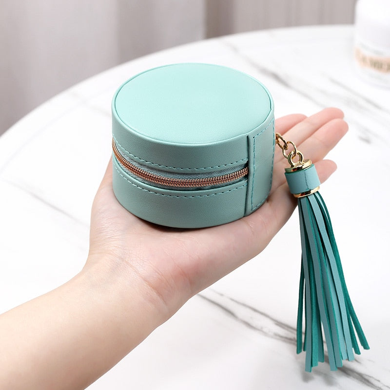 Jewelry Storage Box Mini Round Leather Jewellery Organizer Earrings Ring Jewelry Packaging Display Box