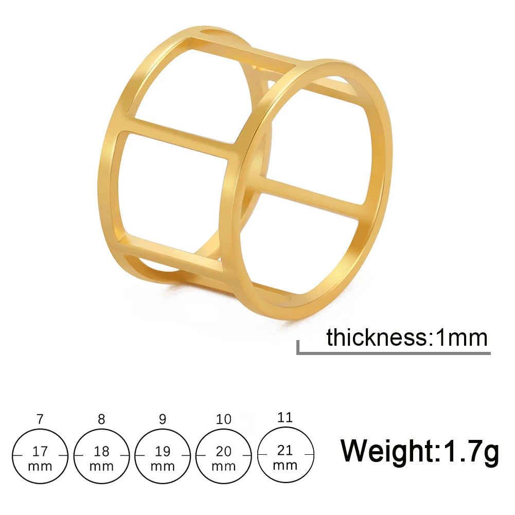 Skyrim Hollow Crosscut Ring Women Stainless Steel Gold Color Simple Geometric Finger Rings Punk Jewelry Gift for Lover Mother