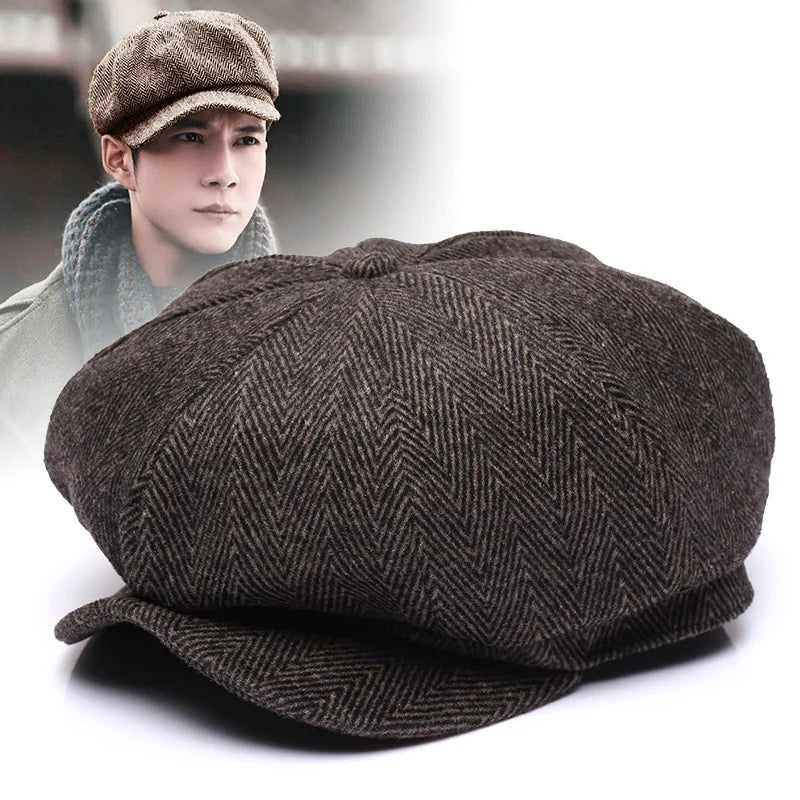 Thickened Wool tweed Octagonal Hat Dad Winter Felt Newsboy Cap Male Leisure Ivy Caps Man Big Size Beret 56-58cm 58-60cm