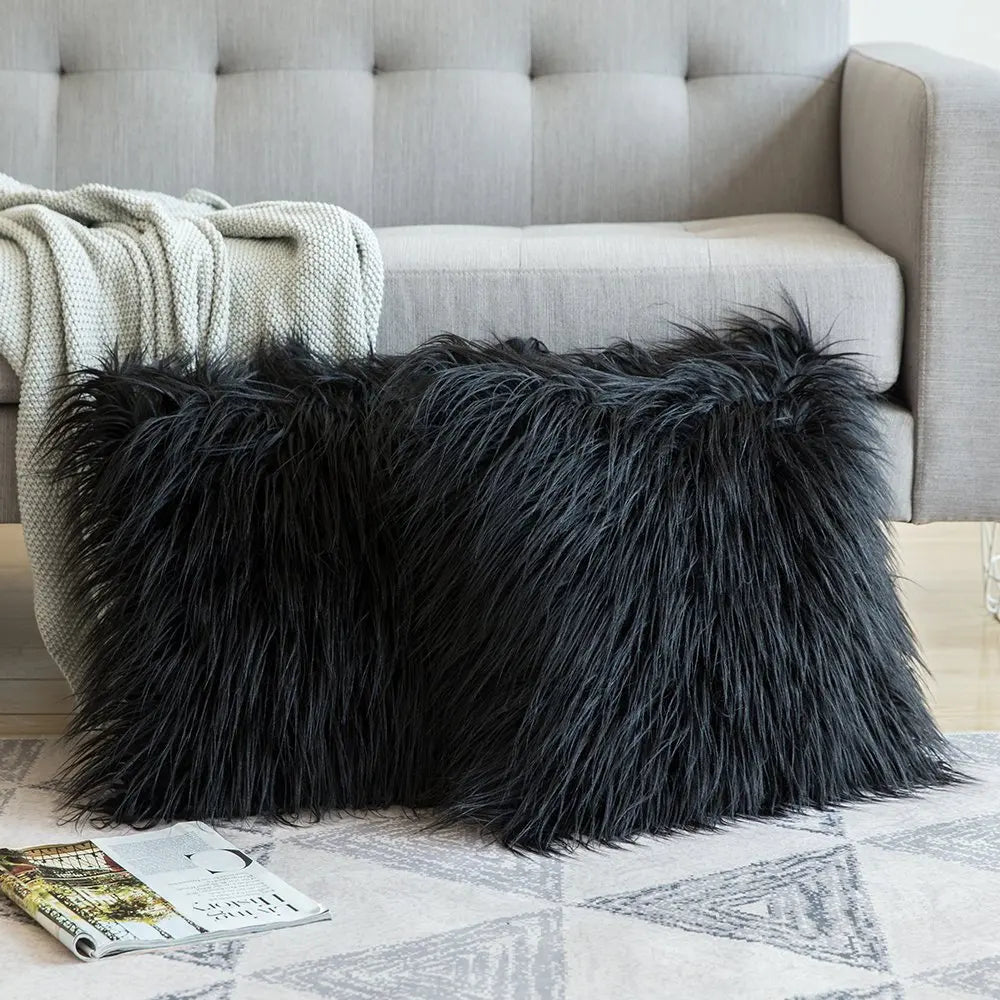 Artificial Wool Fur Sheepskin Cushion Cover Hairy Faux Plain Fluffy Soft Throw Pillowcase Washable Square Solid Pillow Case 45cm