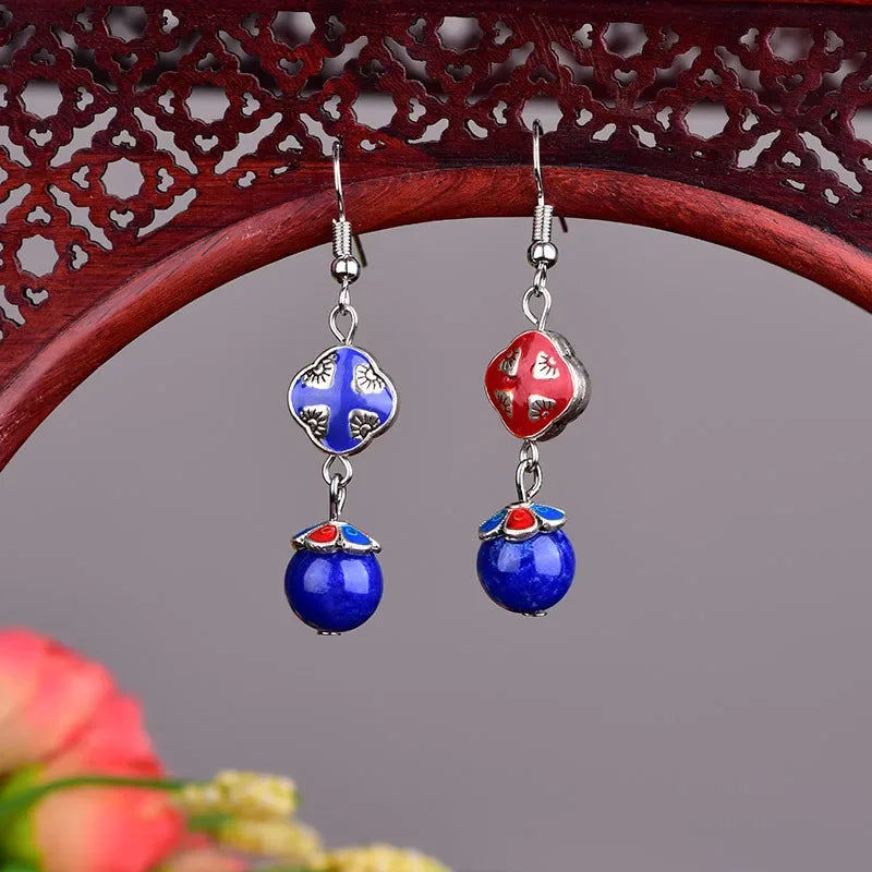 Blue Jade Beaded Earrings Chalcedony Fashion Gift Designer Women Drop Jewelry Talismans 925 Silver Gemstone Natural Carved