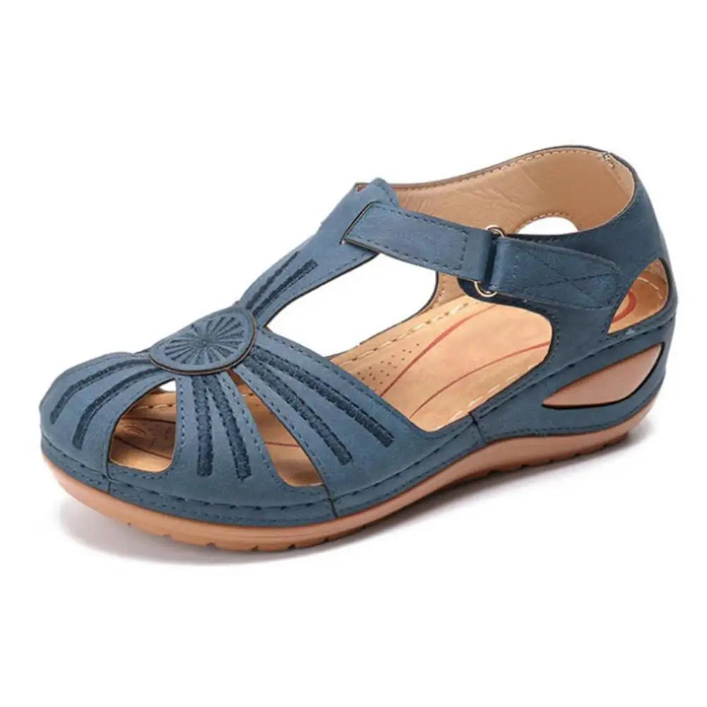 Women Summer Retro Hook Loop Closure Hollow Beach Wedge Sandals Casual Shoes