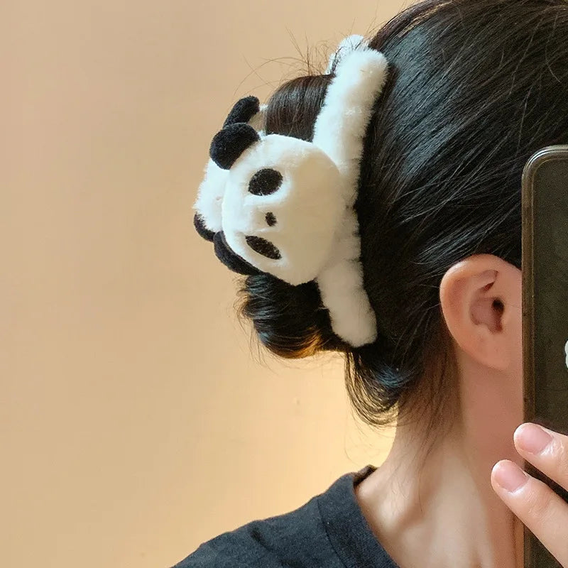 Cute Plush Panda Hair Clip for Women Fashion Cartoon Large Hairgrips Korean Hair Claw Clips Girls Hairpins Hair Accessories