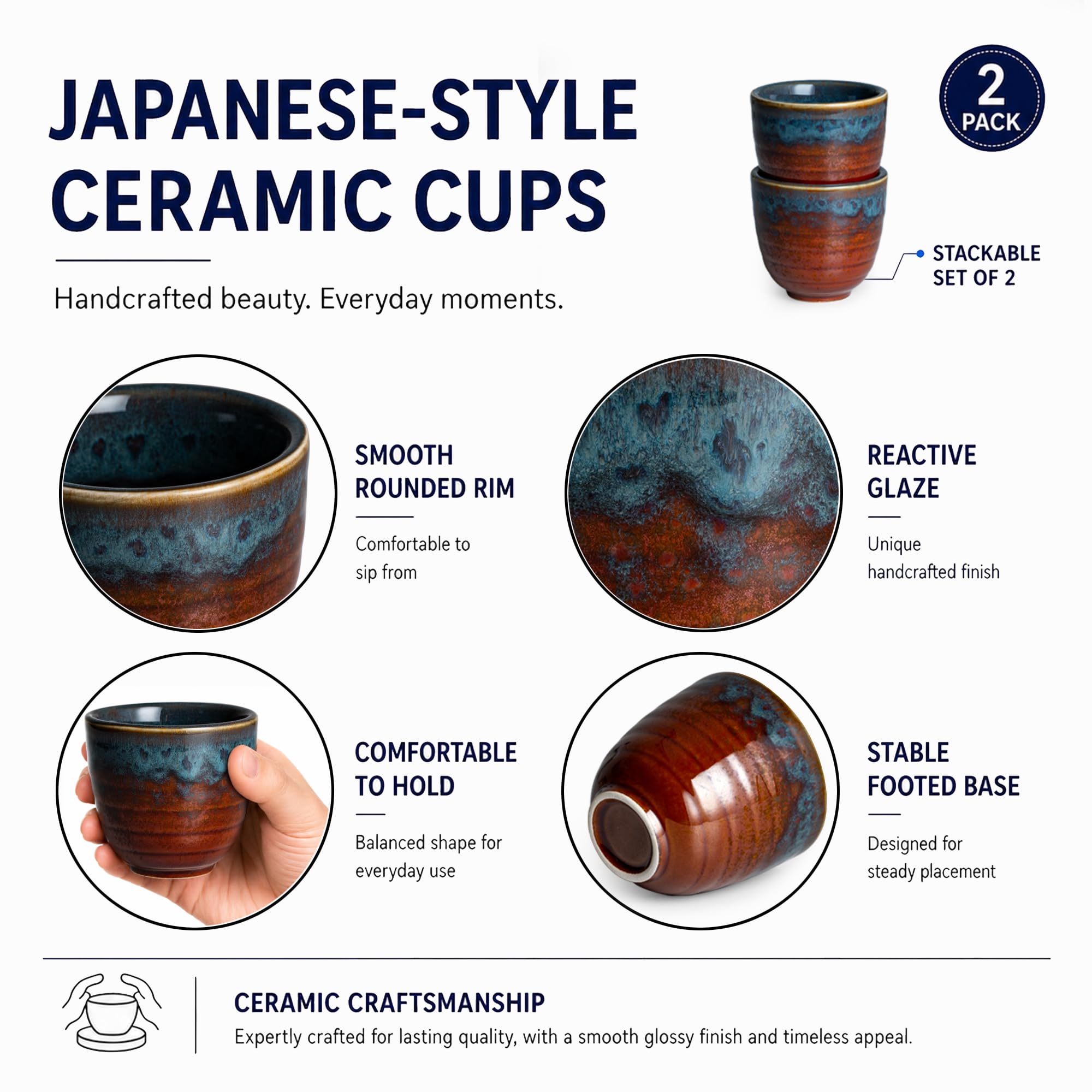 Ceramic Japanese Tea Cups, 5 oz Tea Cup, Asian Teacup, Teacups, Set of 2 (Peacock Tail, 2 pcs)