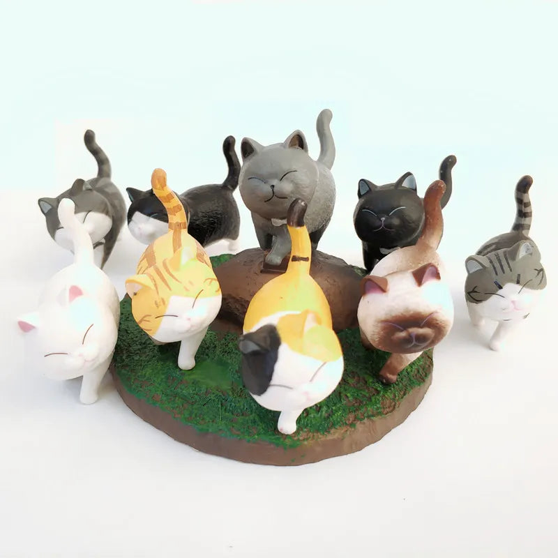 1Pcs Cute Mini PVC Animal Miniatures Japanese Bell Cat Doll Figures Toy Creative Handicraft Ornaments Home Decoration Crafts