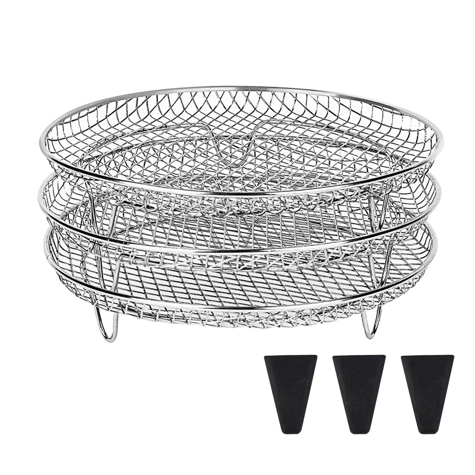 &3-layers Air Fryer Rack Stackable Grid Grilling Rack Stainless Steel Anti-corrosion for Home Kitchen Oven Steamer Cooker Gadgets