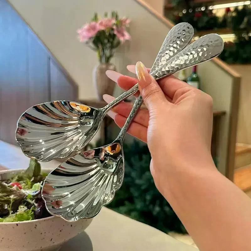 Shell Shape Stainless Steel Spoon With Long Handle Ladle Restaurant Dessert Spoon Ice Cream Scoops Kitchen Accessories Tool
