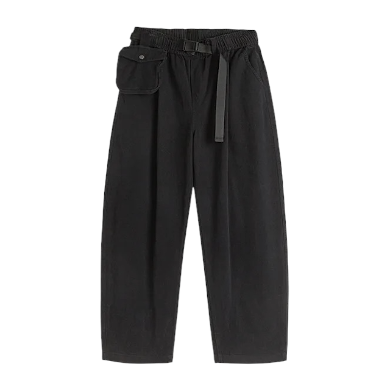 Web belt elastic waist pant with detachable pocket