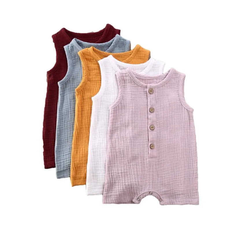 Toddler Baby Rompers Single Breasted Clothes Infant Baby Girls Boys Sleeveless Button Solid Color Romper Summer Clothing
