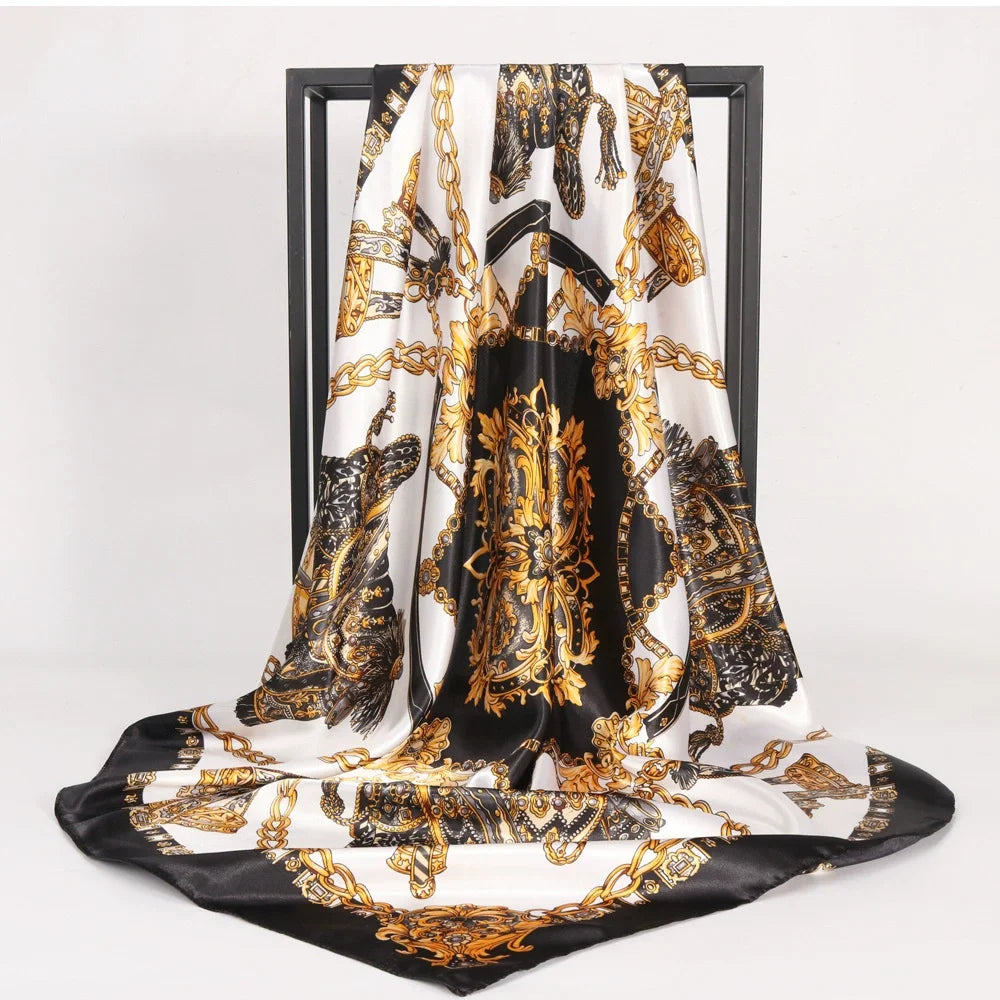 Print Headcloth Fashion Flower Square Shawls Popular 90X90CM Bandannas Four Seasons Kerchief Luxury Sunscreen Silk Scarves