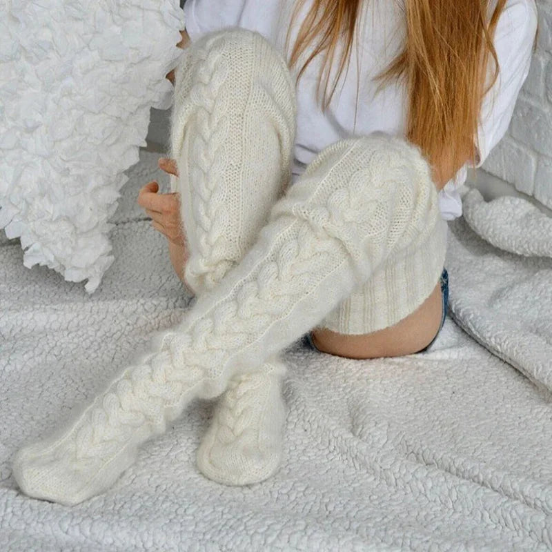 Knitted Knee-length Warmers Leg Socks Wool Foot Cover Solid Colors Sexy Over the Knee Stocking Women Winter Cosplay