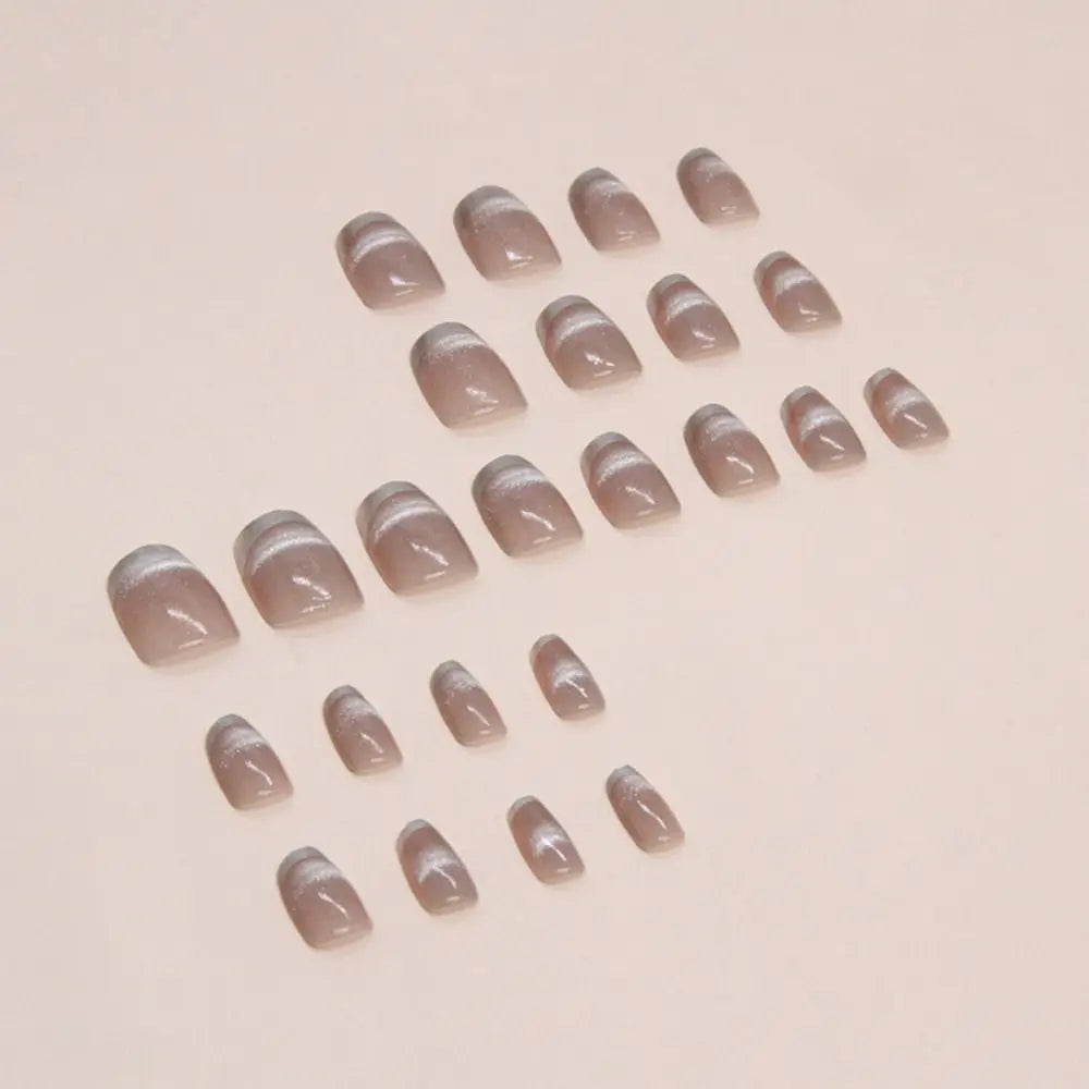 24pcs Cat Eye Fake Nails Square Head French Nails Press on Nails Full Cover Nail Tips Waterproof Faux Fingernails