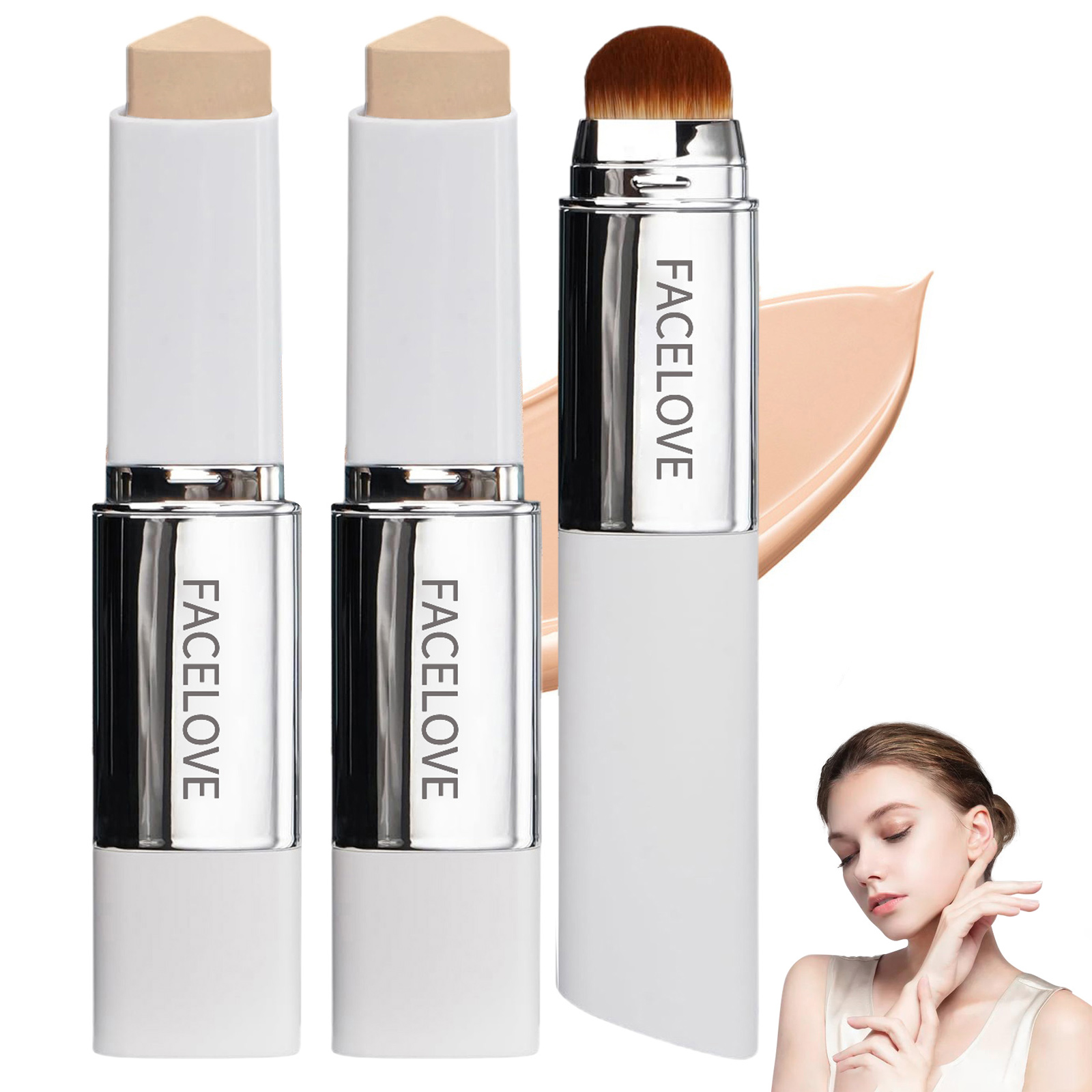 Facelove Foundation Stick mit Pinsel, 2026 Facelove Veränderbares Foundation-duo mit lsf 15, 12 Stunden Halt und Natürlicher, Feuchtigkeitsspendender, Lang Anhaltender für Alle Hauttypen