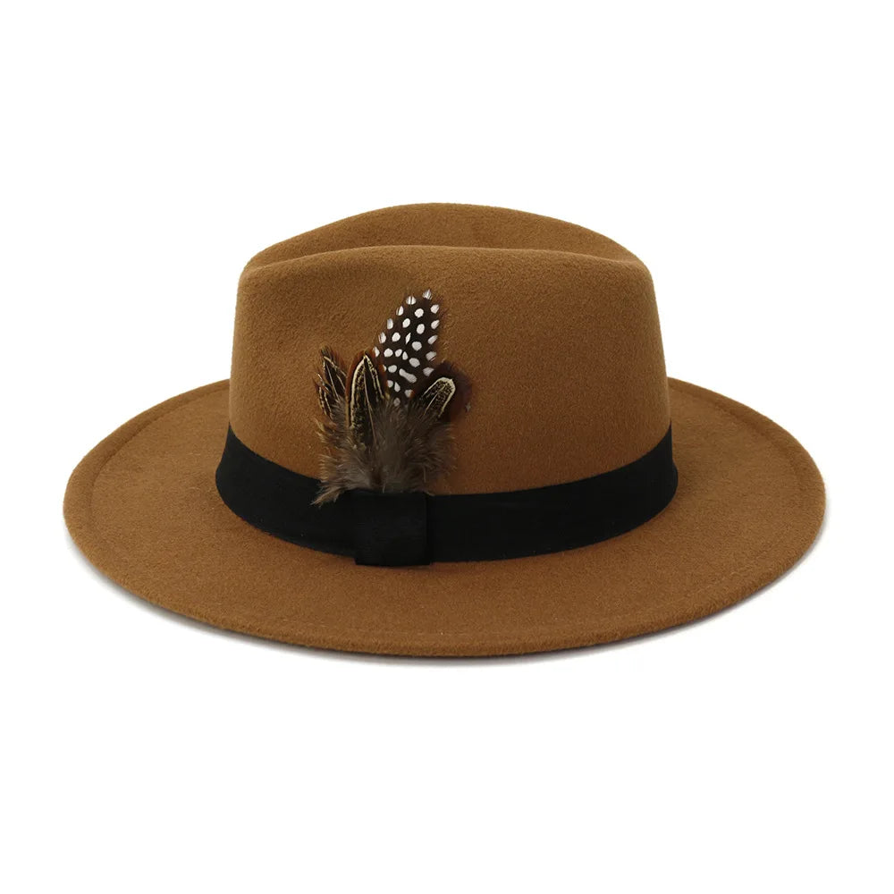 yellow feather Fedoras men fedora hat men panama  top cap unisex hat  Military color fedoras large brim hat church hat party hat