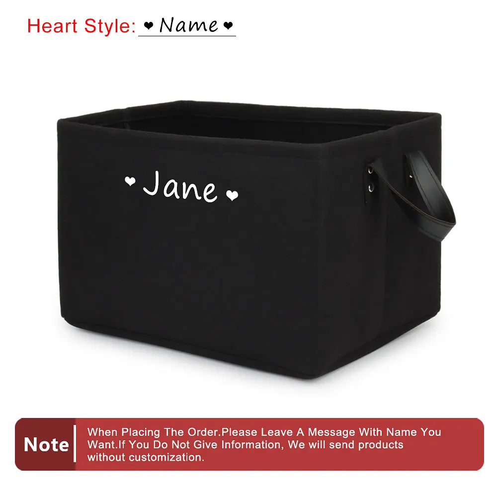Personalized Pet Toy Storage Basket Felt Cat Dog Toys Storage Box Custom Name Tag Dogs Cloth Home Organize Tool