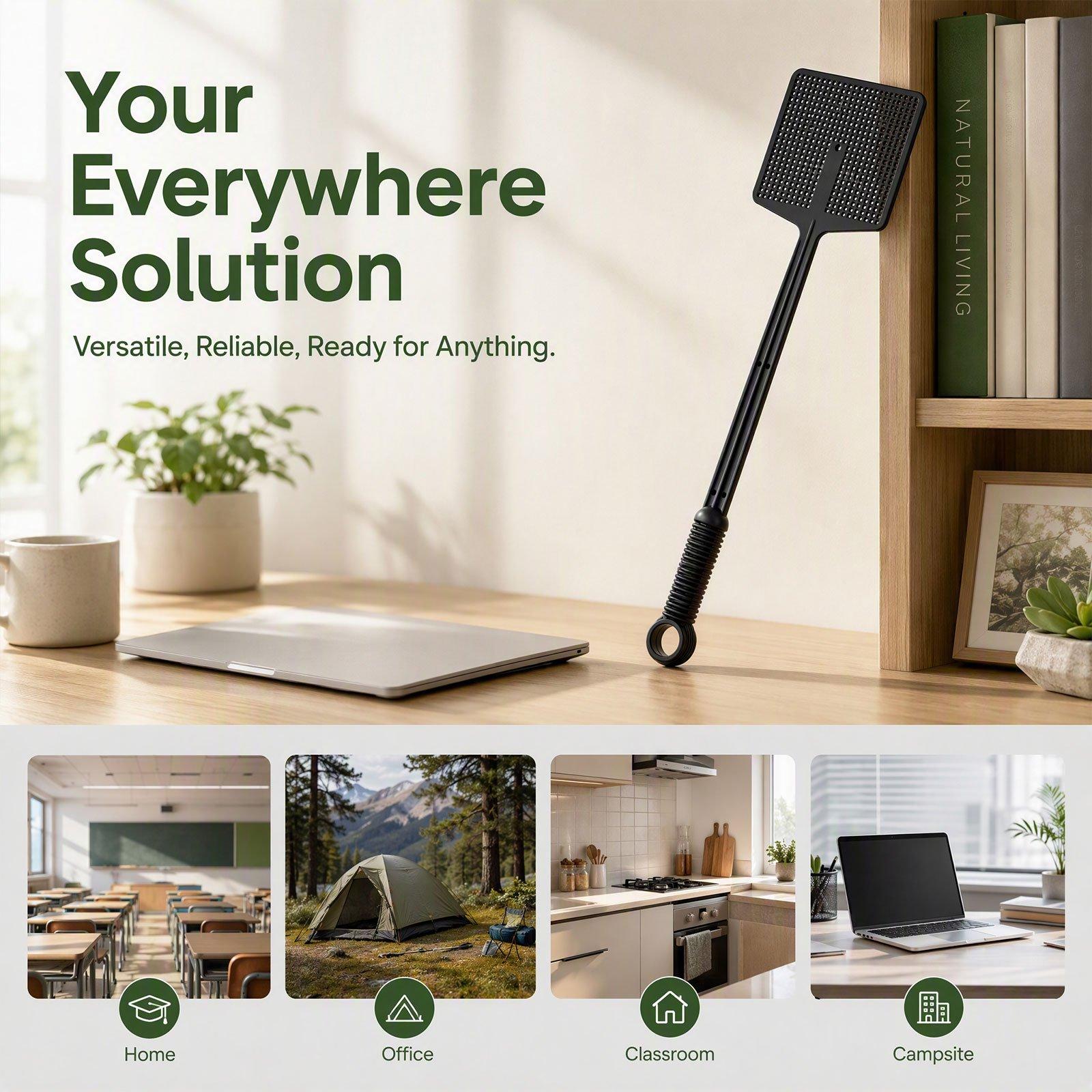 Fly Swatter, Indoor Outdoor Use, Flexible Thick Handle, Large Durable Swat Head, PP Material, Lightweight & Quiet