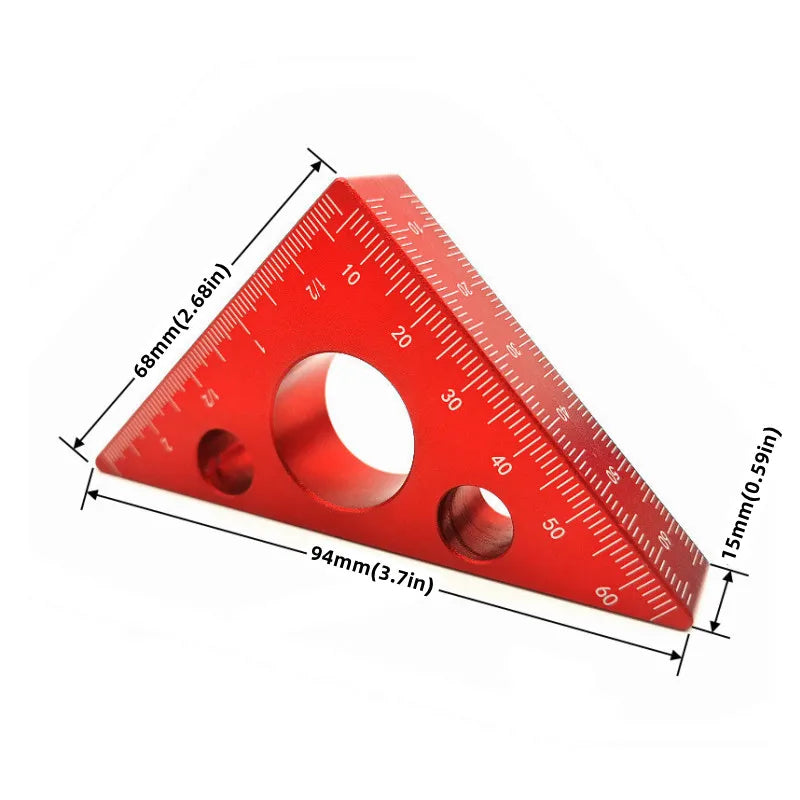 45 Degree Aluminum Alloy Angle Ruler Imperial and Metric Triangle Ruler Carpenter's Workshop Woodworking Square Measuring Tools