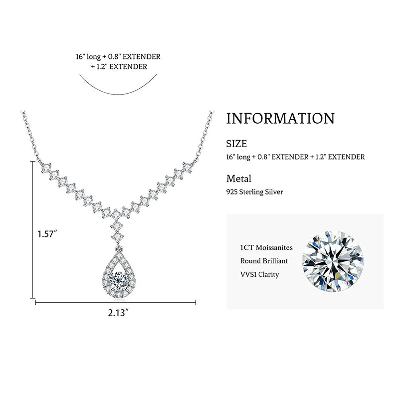 Round Moissanite Water Drop Pendant Necklaces Silver 925 for Women Luxury Y Lariat Necklace Wedding Jewelry Gift