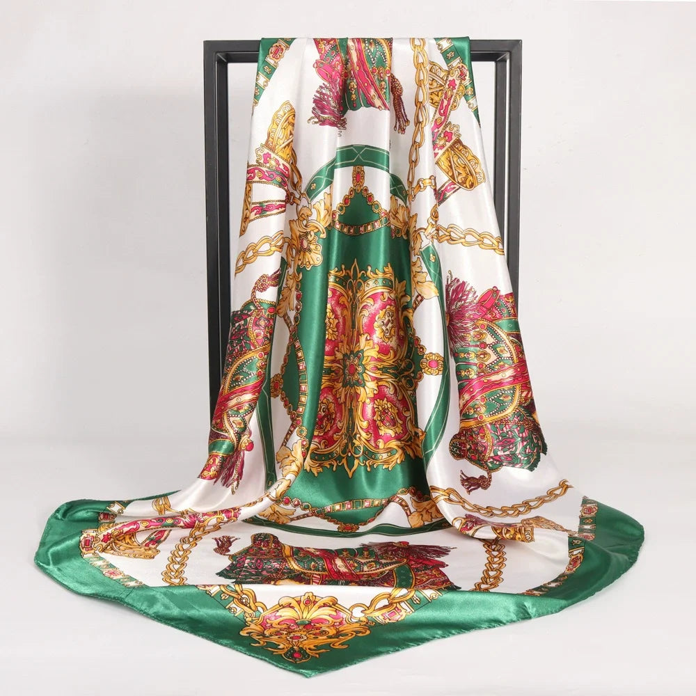 Print Headcloth Fashion Flower Square Shawls Popular 90X90CM Bandannas Four Seasons Kerchief Luxury Sunscreen Silk Scarves