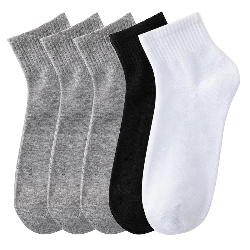 ALLTOOALL 5Pairs/Lot Men's Solid Color Socks Black White Business Cotton Socks Mesh Casual Sports Sock Man Breathable Short Sock