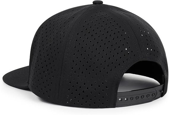 LUCKYSONG Flat Brim Adjustable Performance Hat, Performance Snapback Hats for Men Women Black