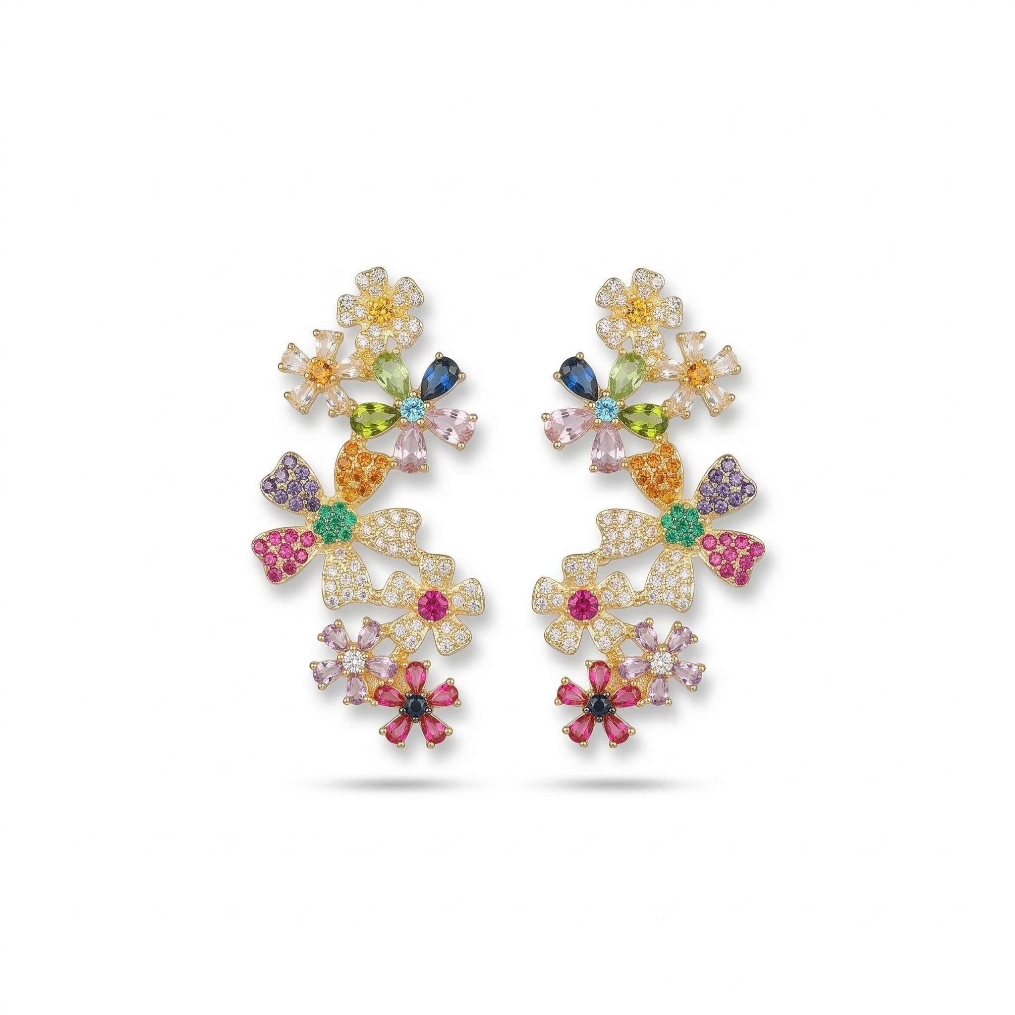 Colorful Floral Crystal Statement Earrings