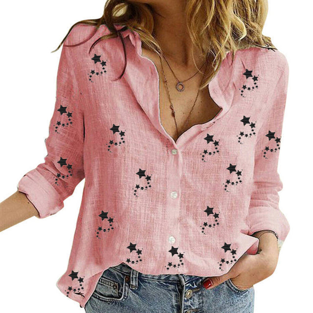 Elegant Cotton Linen Shirts Women Casual Solid Button Lapel Blouses Shirts Spring Summer Long Sleeve Loose Tops Tunic Blusas