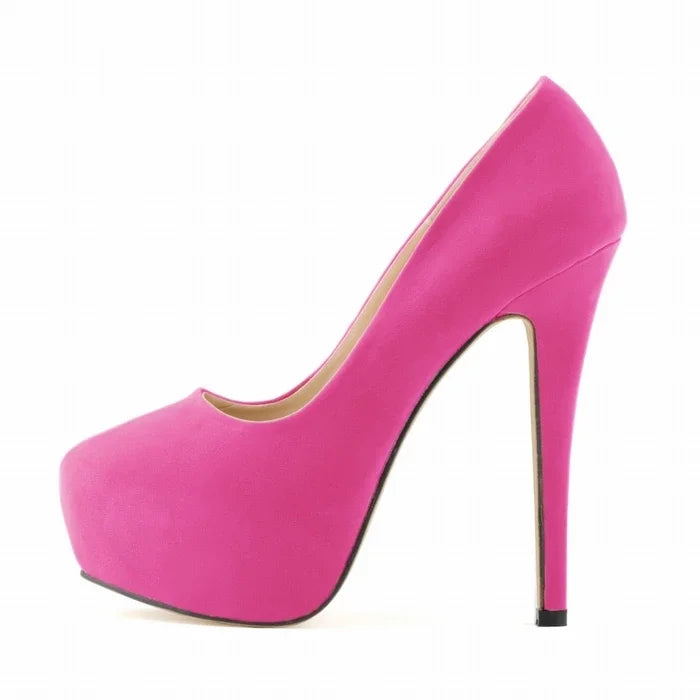 Women Pumps Stilettos Sexy 14cm Super High Heels Female Round Toes Platform Thin Heels NightClub Party Dress Red Wedding Shoes
