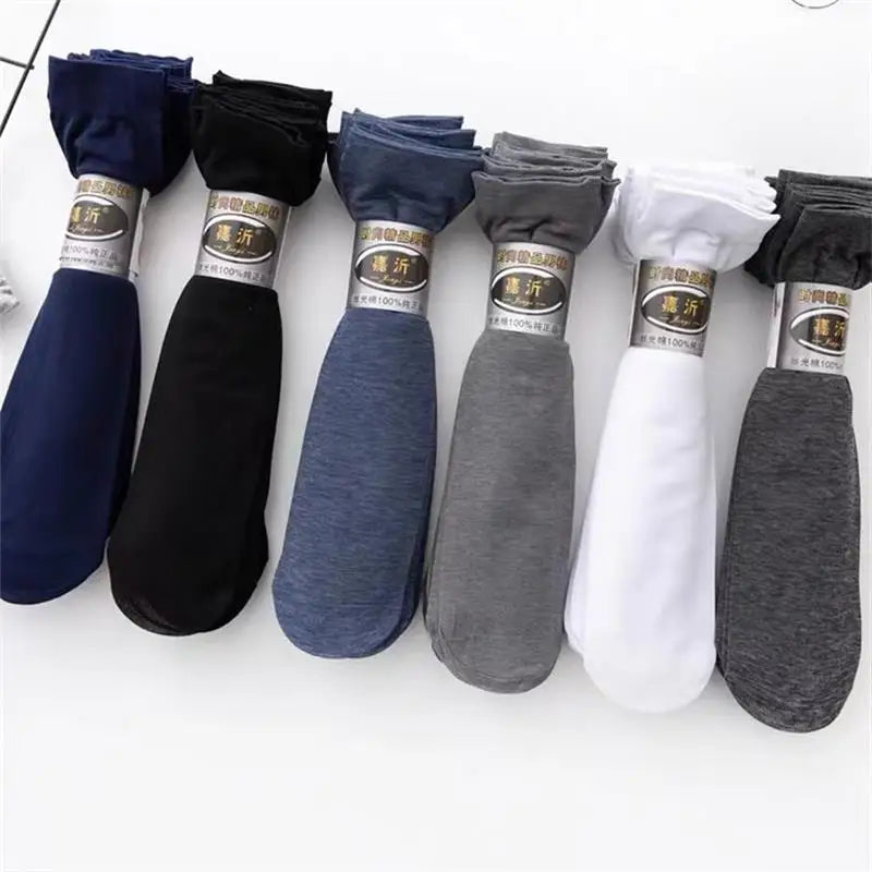 10pairs/Men's Socks Thin Ice Stockings Summer Breathable Casual Socks Solid Color Elastic Ice Silk Cool Mid-tube Business Socks