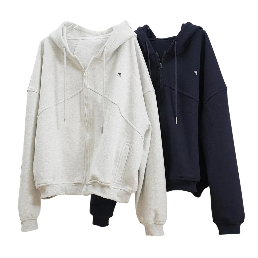 Casual Sporty Letter Hoodie Zipper Cardigan Loose Coat Top Women