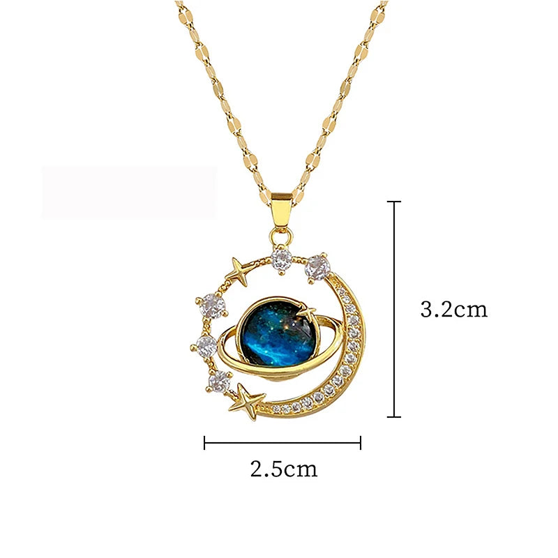 Fashion Light Luxury Starry Sky Planet Pendant Necklace Women Jewelry Party Accessories Gifts