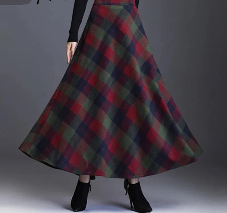 Neophil Woolen WarmThick Plaid Skirts 2025 Winter Women England Style Pockets Midi Pleated A-Line Wool Tartan Skirt