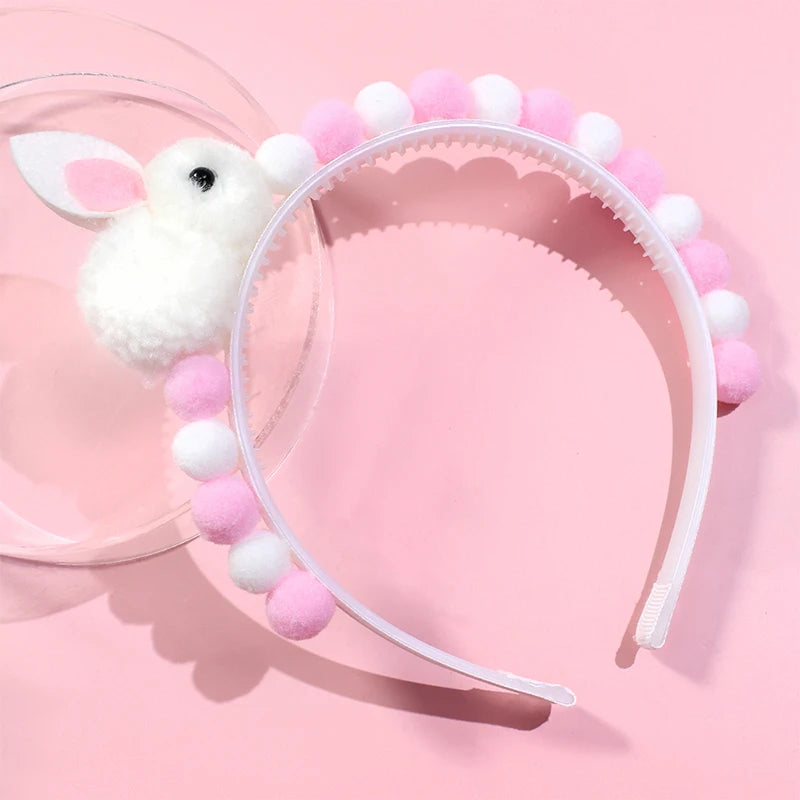 ncmama Kawaii Bunny Headbands Rabbit Hairband for Kids Girls Washing Face Hair Band Plush Ball Hair Hoop Korea Hair Accessories