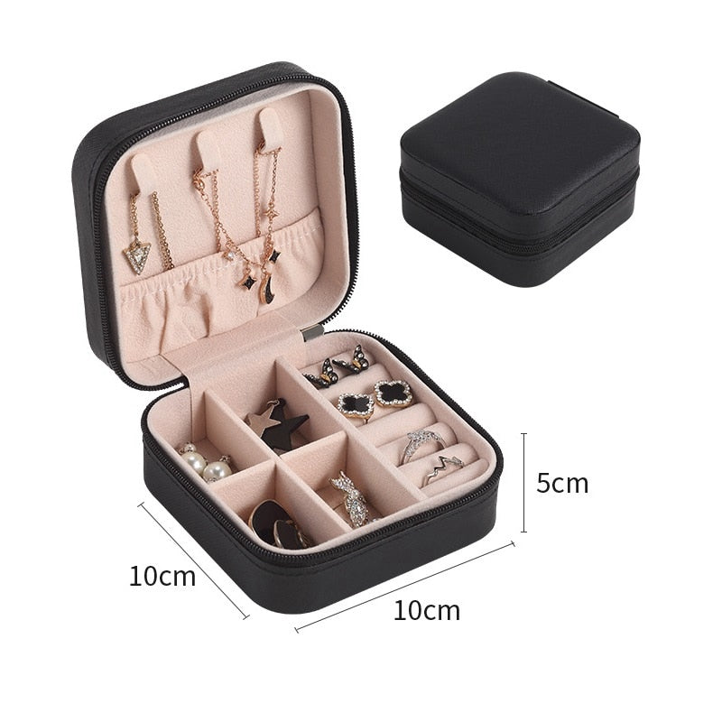 Portable Jewelry Storage Box Travel Organizer Jewelry Case Leather Storage Earrings Necklace Ring Jewelry Organizer Display