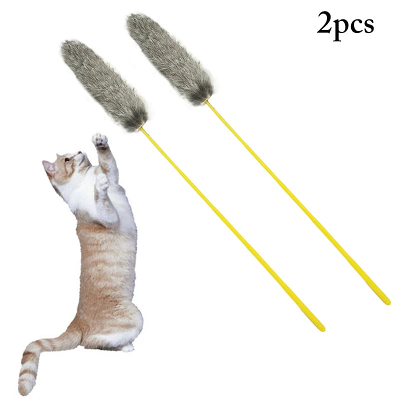 2pcs Cat Toy Feather Stick Toy For Cats Kittens Interactive Cat Toy Pet  Rabbit Fur Pet Toys Cat Supplies Playing Pet Products