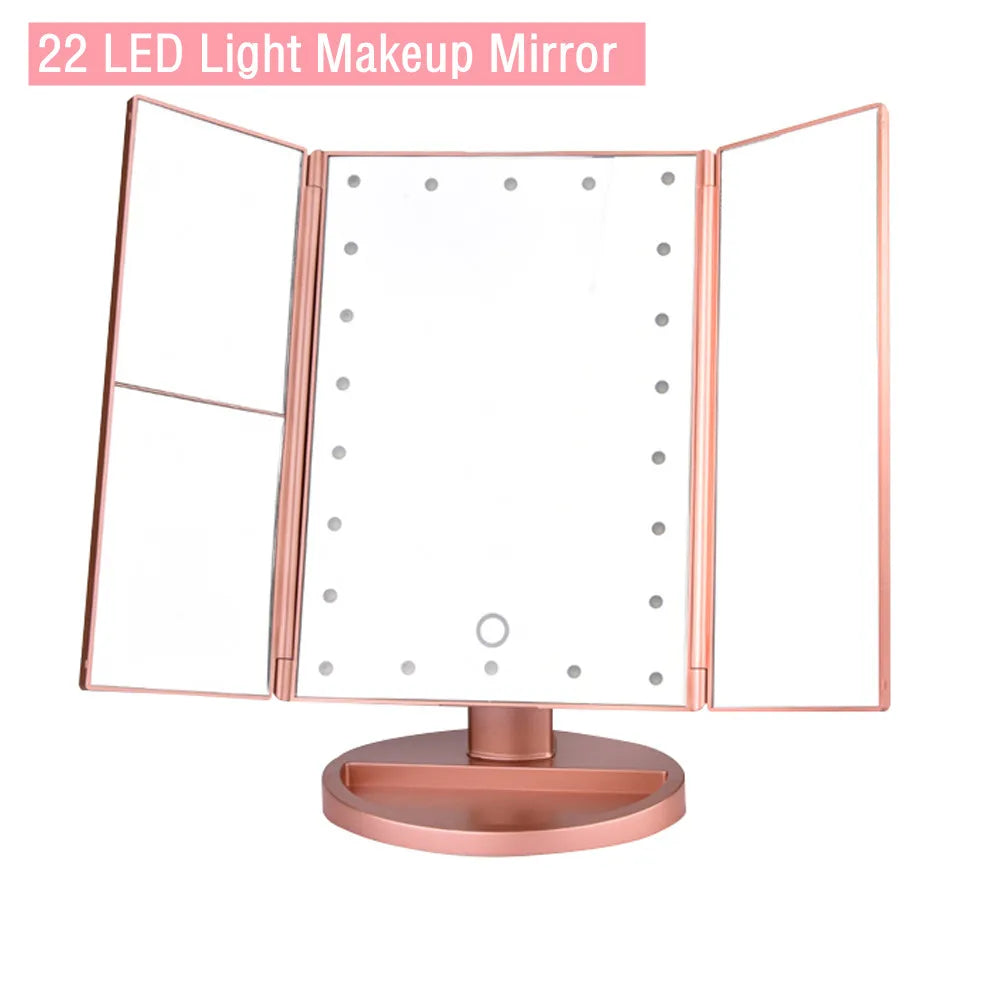 Makeup Mirror 2X 3X 10X Magnification Vanity Mirrors 22 LED Light Touch Switch Dimmable Rotatable Dressing Desktop Beauty Mirror