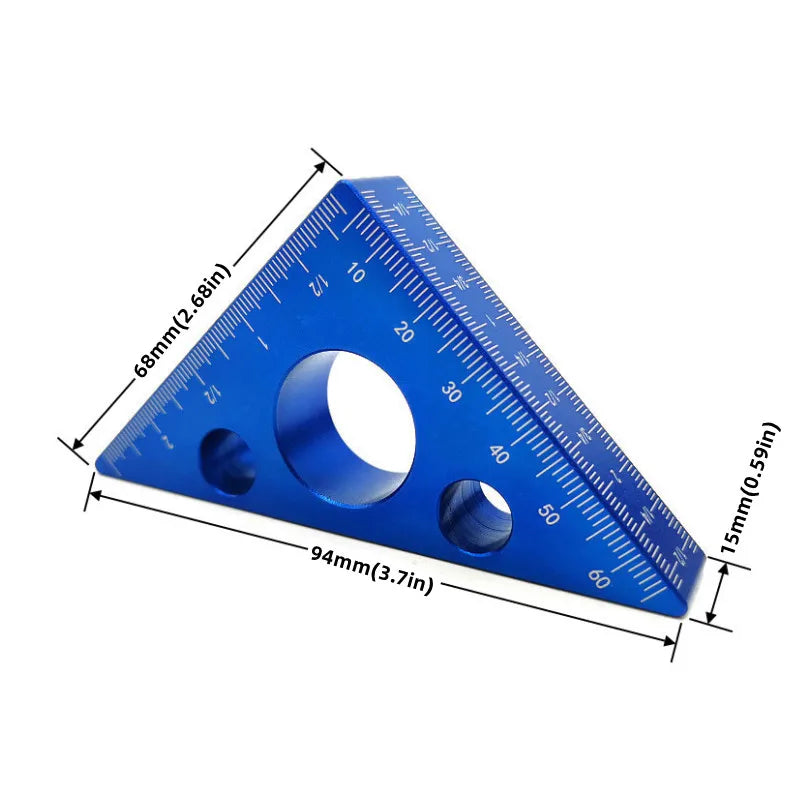 45 Degree Aluminum Alloy Angle Ruler Imperial and Metric Triangle Ruler Carpenter's Workshop Woodworking Square Measuring Tools