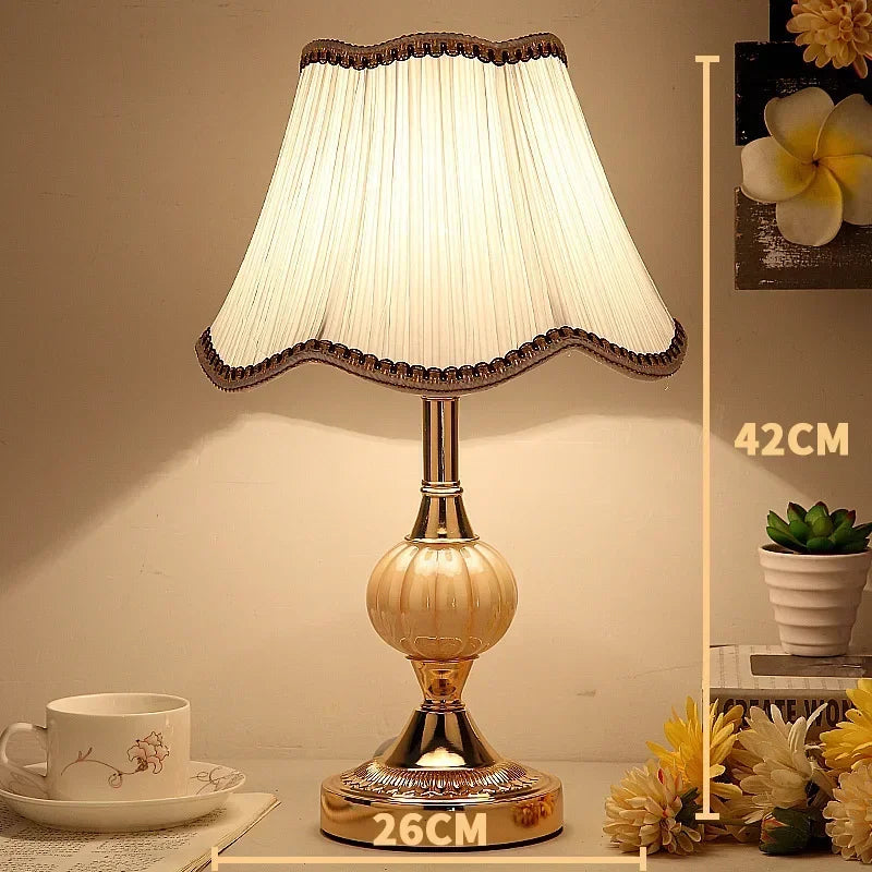 European Style Simple Glass Desk Lamp Retro Classic Bedroom Bedside Lamps Wrought Iron Iron Fabric System Table Light Luxury