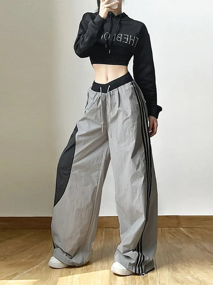 Y2K Women Streetwear Techwear Cargo Korean Parachute Track Pants Tech Sweatpants Oversize Wide Leg Joggers Trousers Clothes