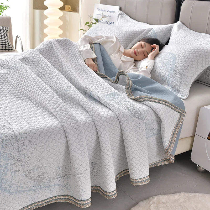 Blanket Jacquard Bedspread Skin-friendly Towel Blankets Simple Style Plaid Single/Queen Air Conditioning Blanket