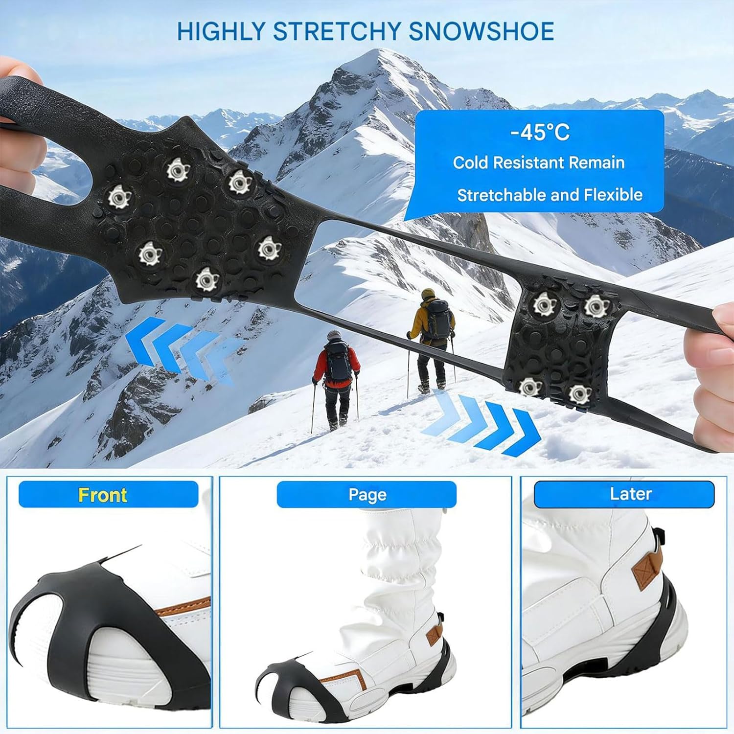 Ice Grips for Shoes and Boots, 2026 New Snow grips over Shoes, Anti-Slip Crampons 10 Studs Traction Cleat for Women Men Kids Hiking Fishing Walking Jogging