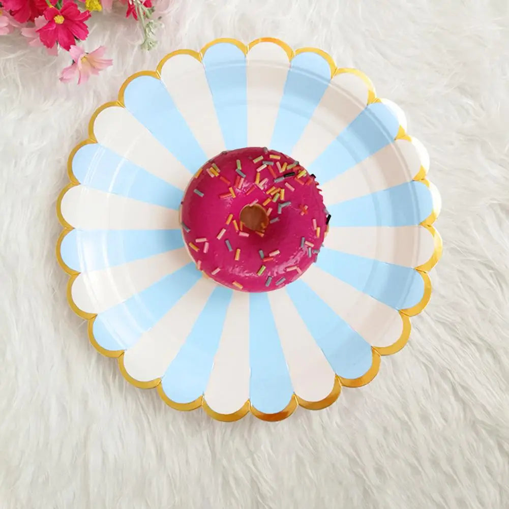 10Pcs 7/9 Inch Paper Plates Anti-skid Thick Gilding Stripe Paper Dishes Round Cake Dessert Snack Tray Favors Supplies for Party