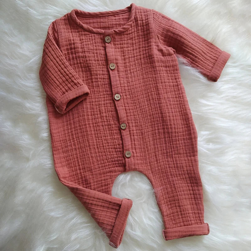 Newborn Baby Clothing Autumn Long Sleeve Organic Cotton Muslin Baby Rompers Baby One Piece Unisex Button Bodysuits For Unisex