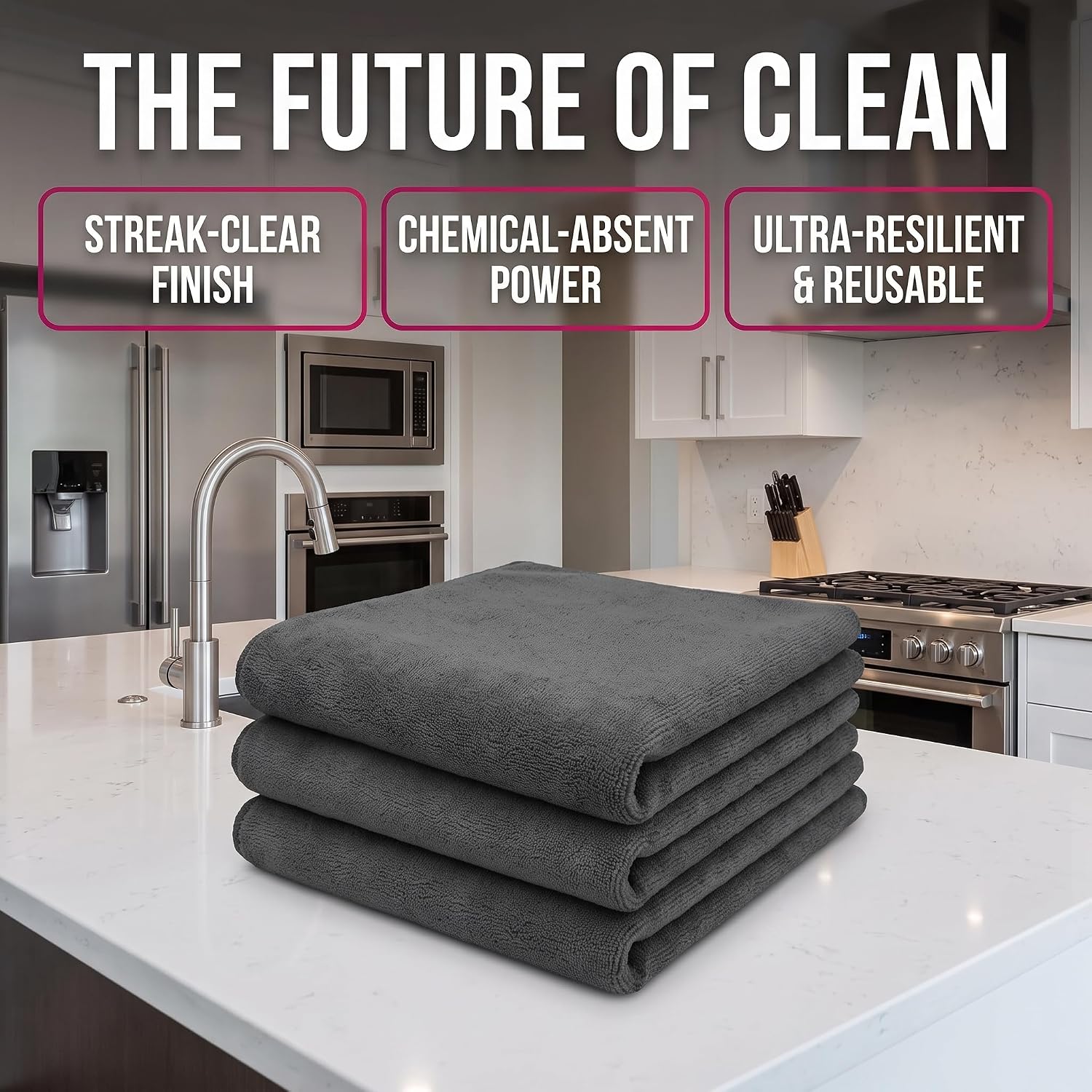 Genie Cloth Magic Cloth, Genie Magic Cleaning Cloth 6-Pack, Magic Cloths for Windows & Glass, Reusable, Suitable for Kitchens, Glass, and Car Windows