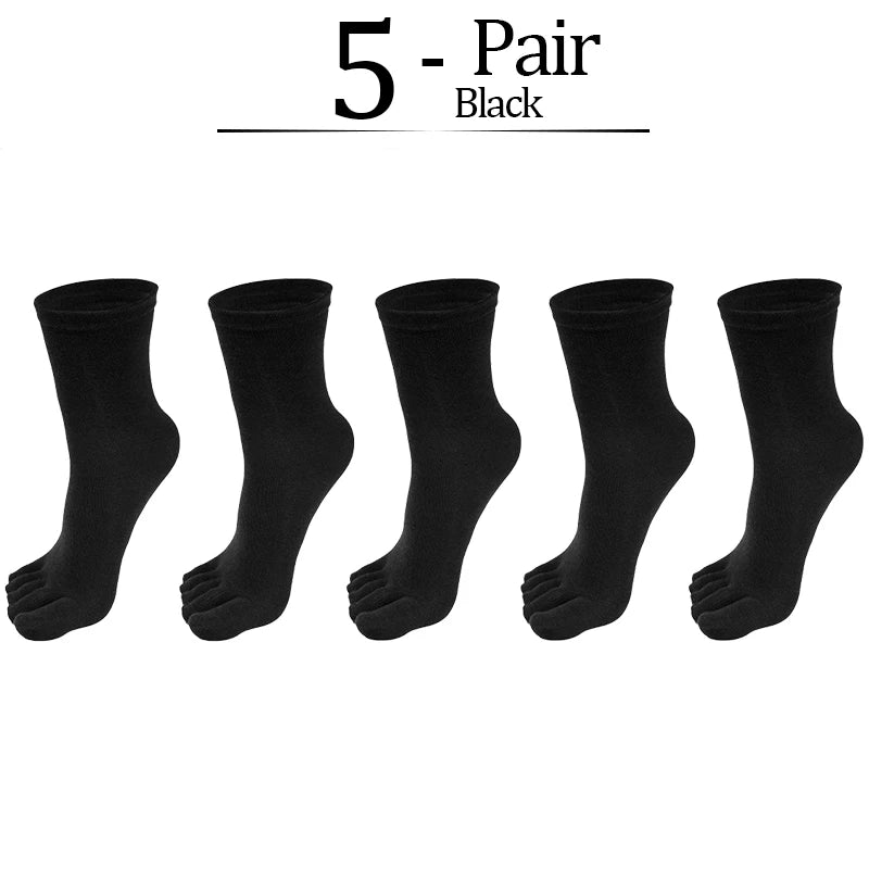 5pairs Casual Five-toe Long Socks Men Sports Sweat Deodorant Separate Fingers Stocking Black White Ankle Cotton Tube Socks