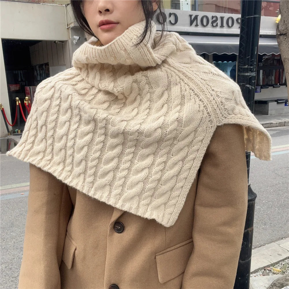 Poncho Knitted Cloak Scarf Women's Fashion Outwear Pullover Neck Solid Color Neck Sleeve Knitted Small Shawl Spring Autumn