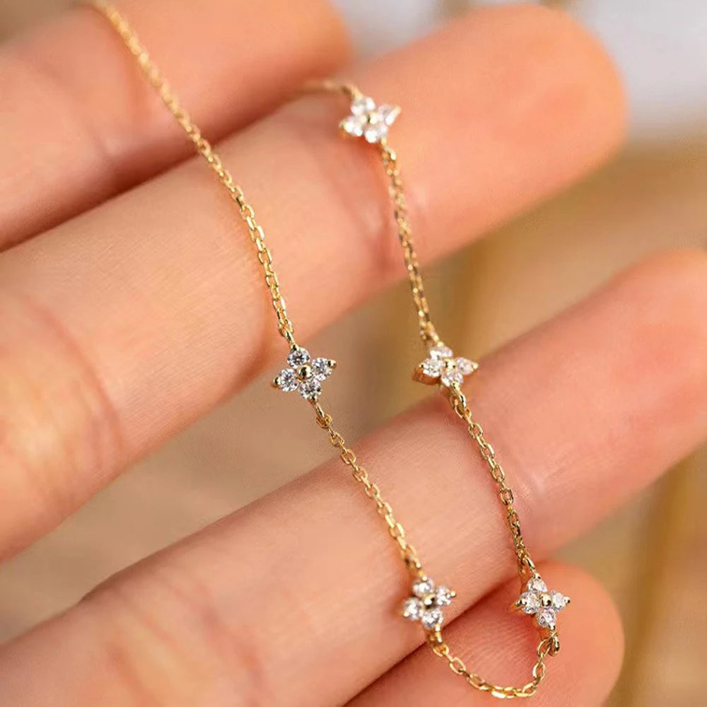 Waterproof Gold Silver Mini Zircon Flower Pendant Bracelet Chain for Women's Fine Jewelry Gifts Luxury Female Bracelets Bangles